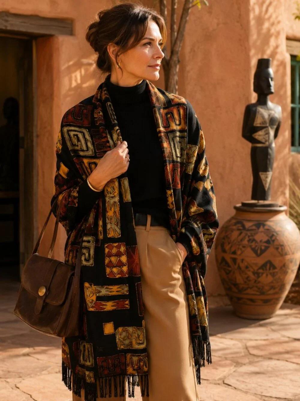 Vintage Tribal Geometric Shawl Wrap — Southwest Art Collector Scarf